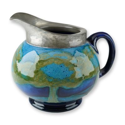 Moorcroft Pottery and Pewter Creamer, Moonlit Blue