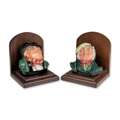 Pair of Royal Doulton Dickensware Bookends, Toney Weller and Sairey Gamp