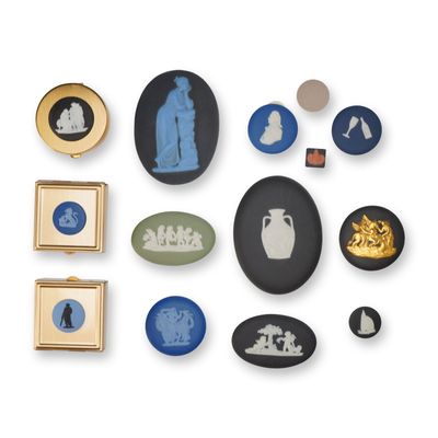 14pc Wedgwood Metal Treasure Boxes and Jasperware Medallions