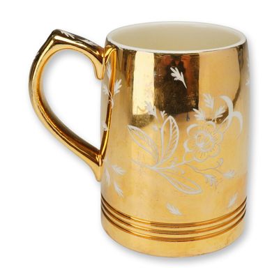 Wedgwood & Barlaston Keith Murray Small Porcelain Mug with Millie Taplin Floral Lustre