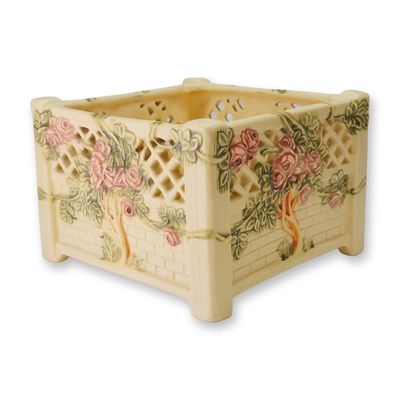 Weller Pottery Roma Rose Pattern Square Reticulated Ceramic Planter