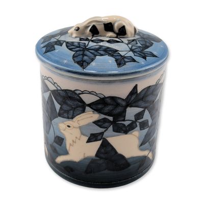 Dennis Chinaworks by Sally Tuffin Lidded Jar, Moonlit Hare
