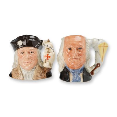 2pc Royal Doulton Small Character Jugs, Christoper Columbus (D6911) and Benjamin Franklin (D6695)