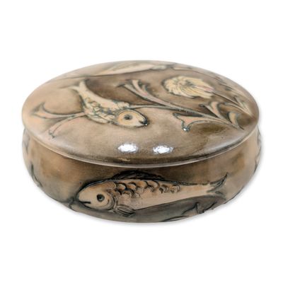Moorcroft Pottery Vintage Fish Lidded Pot