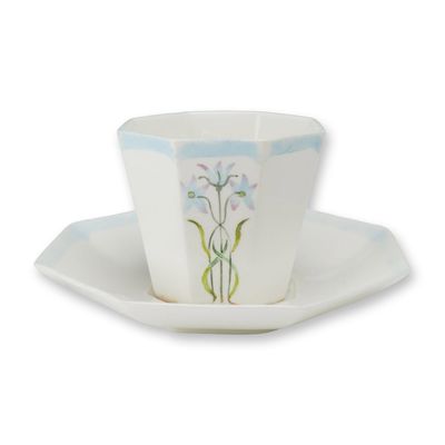 2pc Wedgwood Bone China Octagonal Cup and Saucer Hand Painted by Maida Wright, ca. 1910