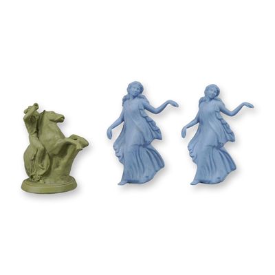 A Trio of Wedgwood Jasperware Figurines Including Dancing Hours and Classical Rider