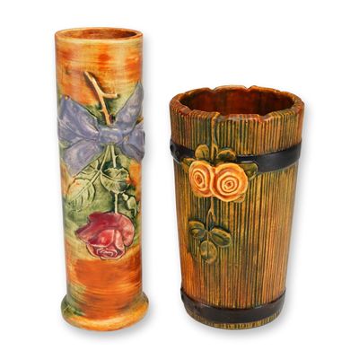 Two Weller Pottery Woodrose and Woodcraft Vases