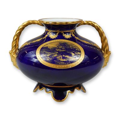Wedgwood Cobalt Blue and Gilded Porcelain Two-Handled Cabinet Vase