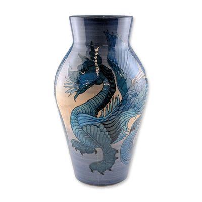 Dennis Chinaworks Rare Large William de Morgan Dragon Vase, Only 5 Made