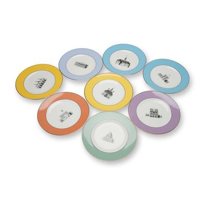 A Set of Eight Wedgwood Bone China Dessert Plates from the Grand Tour Collection