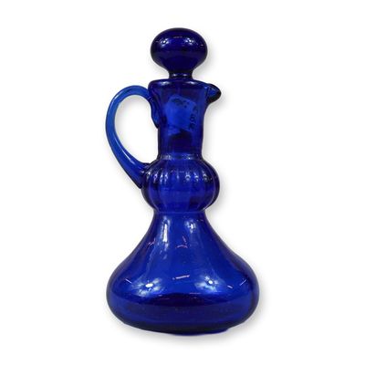 Early American Cobalt Blue Blown Glass Pattern-Molded Cruet with Stopper