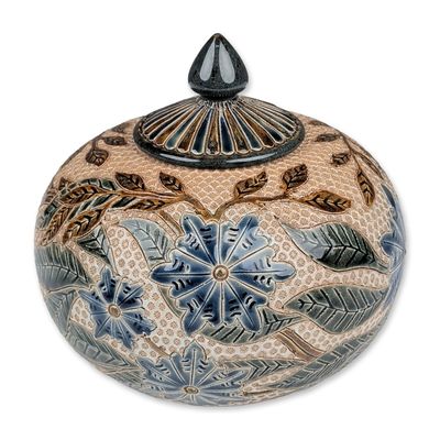 Doulton Lambeth by Louisa Davis Stoneware Floral Motif Lidded Jar