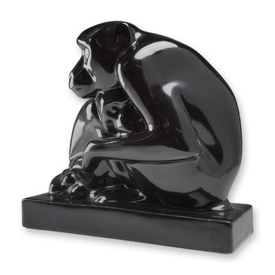 Wedgwood by John Skeaping Black Glazed Ceramic Monkey Figurine