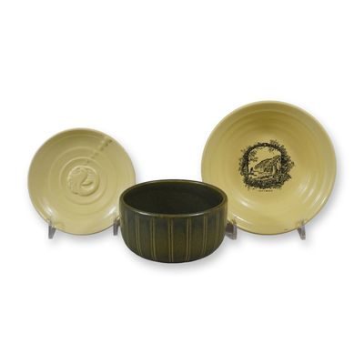 3pc Wedgwood Items Including Rex Whistler Clovelly Bowl, Cambrian Green Bowl, and Nautilus Shell