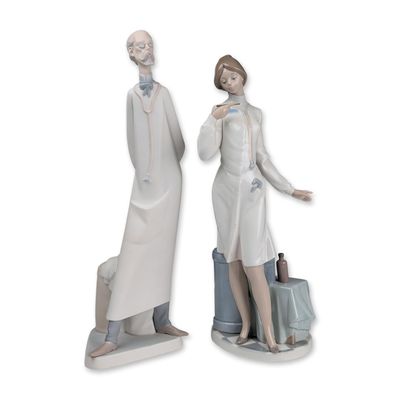 Two Lladro Medical Figurines, Doctor 01014602 & Female Physician 01005197