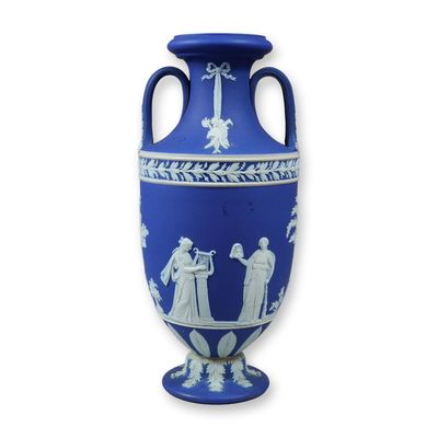 Wedgwood Cobalt Blue Jasperware Apollo and the Muses Amphora Vase