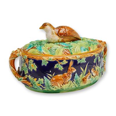 George Jones Majolica Game Pie Dish with Cover
