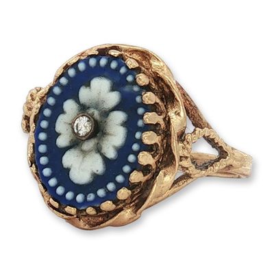 Wedgwood Jasperware 13K Yellow Gold and Diamond Ring