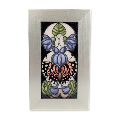 Moorcroft Pottery by Vicky Lovatt Framed Bluebell and Butterfly Tile
