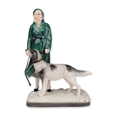 Goldscheider by Stephan Dakon Art Deco Lady with Setter Figurine, 6751