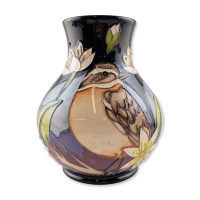 Moorcroft Vicky Lovatt Whinchat Pattern Earthenware Vase, Signed Limited Edition
