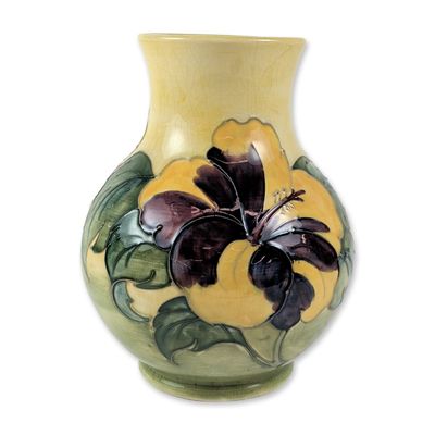 Walter Moorcroft Hibiscus Pattern Pottery Vase