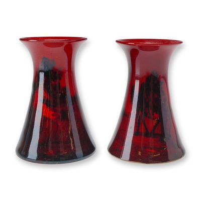 Pair of Royal Doulton Flambe Landscape Motif Miniature Vases