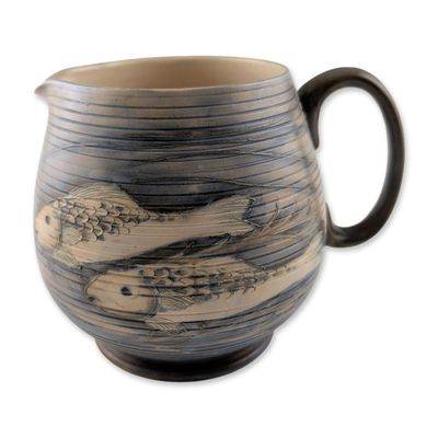 Moorcroft Pottery Rare Vintage Saltglaze Fish Pitcher