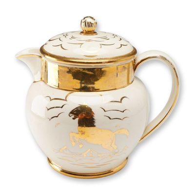 Wedgwood Creamware Lidded Jug with Hand-Painted Decoration by Alfred Powell