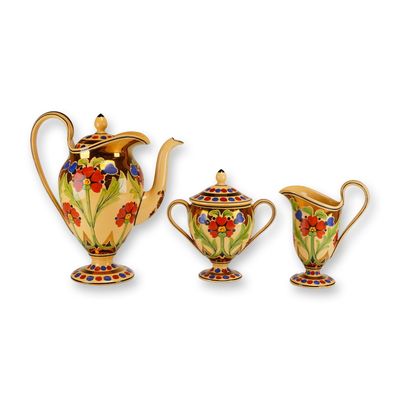 3pc Wedgwood Millicent Taplin Hand-Painted Caneware Tea Set