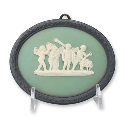 Wedgwood Sage Green Jasperware Plaque The Marriage of Cupid and Psyche by Albert Bentley