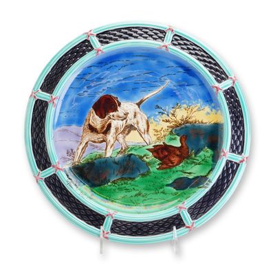Wedgwood Majolica Hunt Series Cabinet Plate Designed by Henry Hope Crealock, 1884