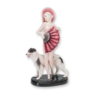 Goldscheider by Josef Lorenzl Porcelain Sculpture, Lady with Borzoi 7722