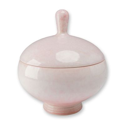 Norman Wilson for Wedgwood Unique Ware Pink Mottled Glaze Pedestal Bowl and Lid