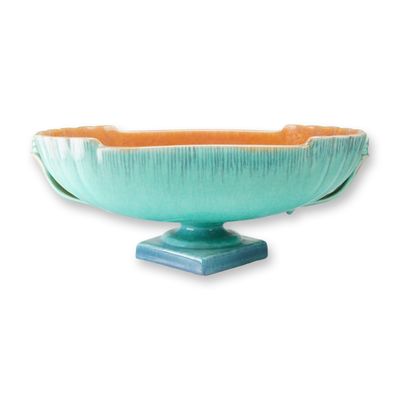 Roseville Pottery Turquoise and Salmon Centerpiece Bowl, Orian