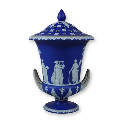 Wedgwood Dark Blue Jasperware Campana Covered Potpourri Vase