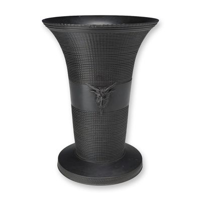 Wedgwood Black Basalt Engine-Turned Goat Mask Vase, circa 1880