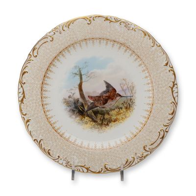 Wedgwood Hand-Painted Bone China Woodcock Cabinet Plate, circa 1900