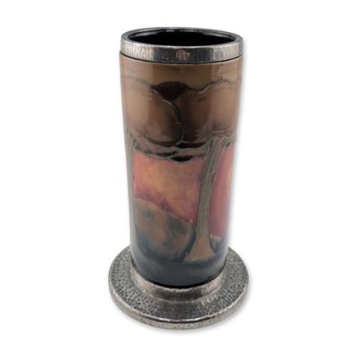 Moorcroft Pottery and Pewter Tudric Mounted Vase, Eventide
