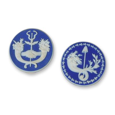 2pc Wedgwood Blue Jasperware Symbolic Medallions