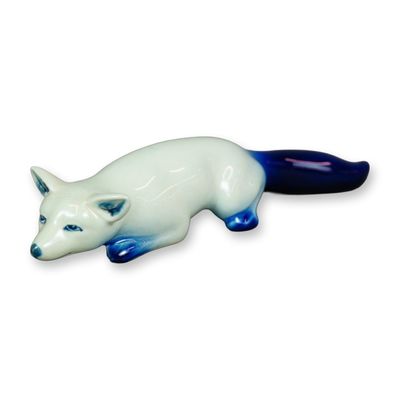 Royal Doulton Blue and White Flambe Figurine, Fox Stalking HN148E