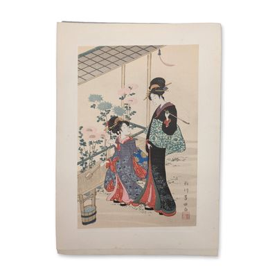 2pc After Kitagawa Utamaro & Korin Ogata Woodcuts on Paper
