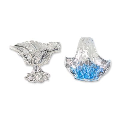 2pc Mikasa Belle Epoque Bowl and Frosted Glass Basket
