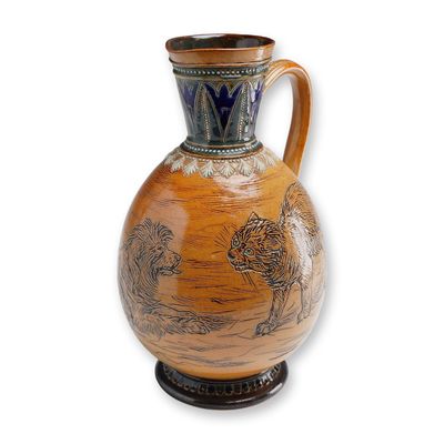 Doulton Lambeth by Hannah Barlow Salt Glazed Stoneware Jug Dated 1879