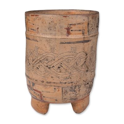 Pre-Columbian Polychrome and Incised Tripod Cylinder Vessel