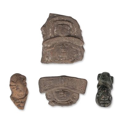 4pc Pre-Columbian Figural Head Fragments in Clay and Stone