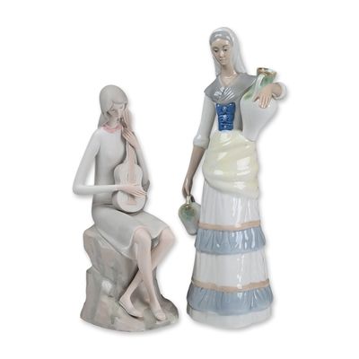 2pc Spanish Glazed and Bisque Porcelain Figurines including Tengra