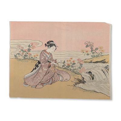 After Suzuki Harunobu (Japanese, 1725-1770), Woodcut on Paper, Mitate of Kikujido
