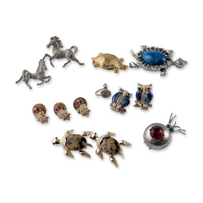 12pc Vintage Animal Motif Costume Jewelry Earrings, Brooches and Pins