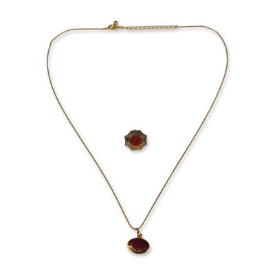 2pc Ryujukai Gold-Tone Necklace and Lapel Pin
